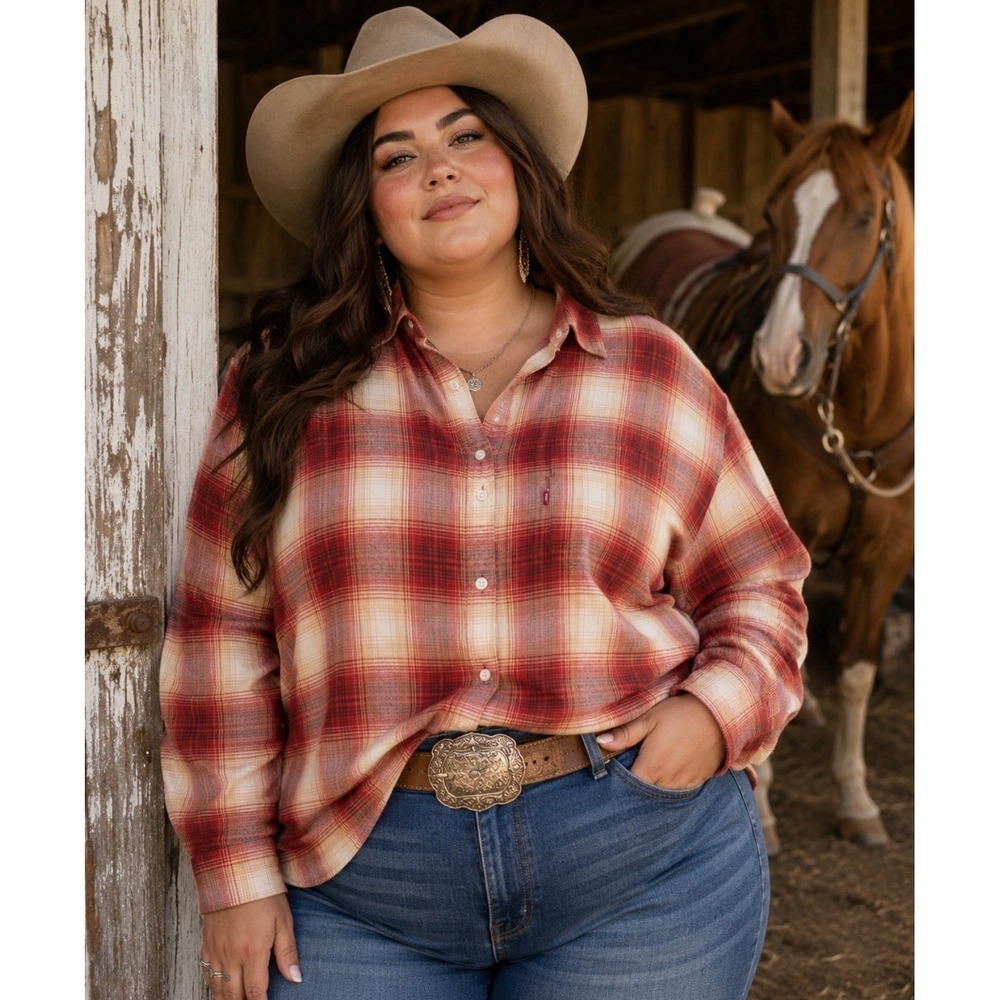 Levi's San Francisco Henri Flannel Flame Button Up Shirt Women's Sz 2X Cowgirl